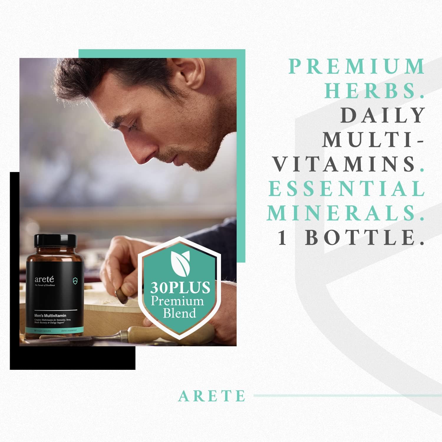 Natural Men's Multivitamin 30+ High Potency A C E D B Complex for Immune Support, Fertility, Prostate Health & Energy - Non-GMO Vegetarian Formula