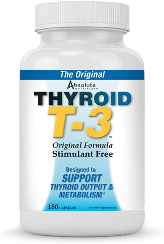 Natural Metabolism Booster Capsules for Healthy Thyroid Function, Energy & Focus - Absolute Nutrition Thyroid T-3, 180 ct.