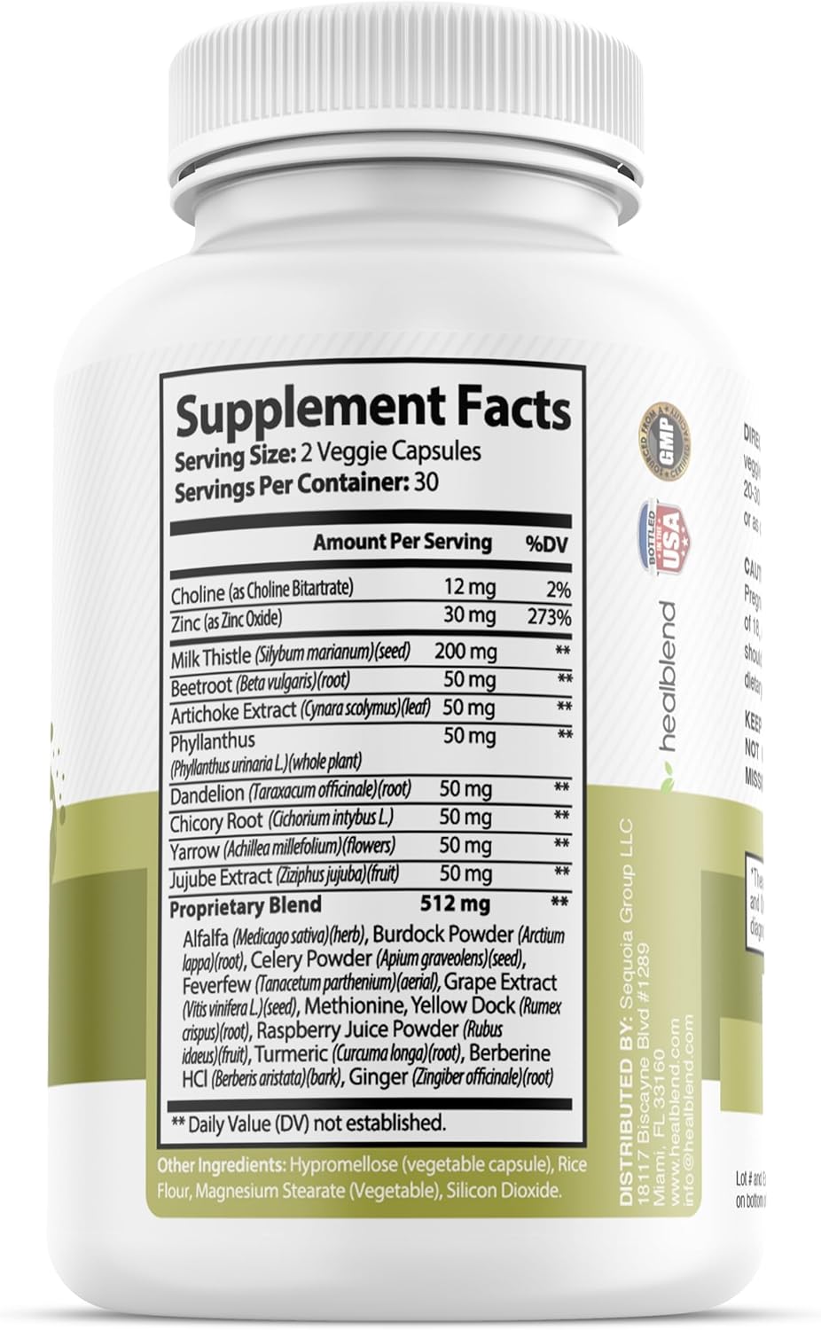 Natural Milk Thistle and Zinc Liver Support Supplement - Detox and Cleanse, Digestive Health - 60 Veggie Capsules