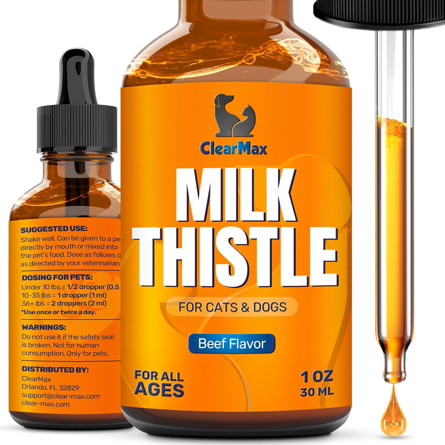 Natural Milk Thistle Supplement for Dogs and Cats - Promotes Kidney Support - 1 Oz Bottle
