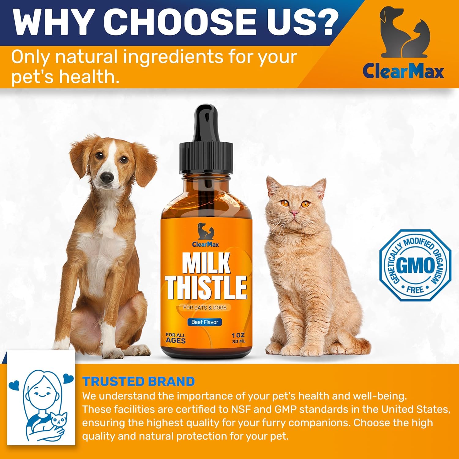 Natural Milk Thistle Supplement for Dogs and Cats - Promotes Kidney Support - 1 Oz Bottle