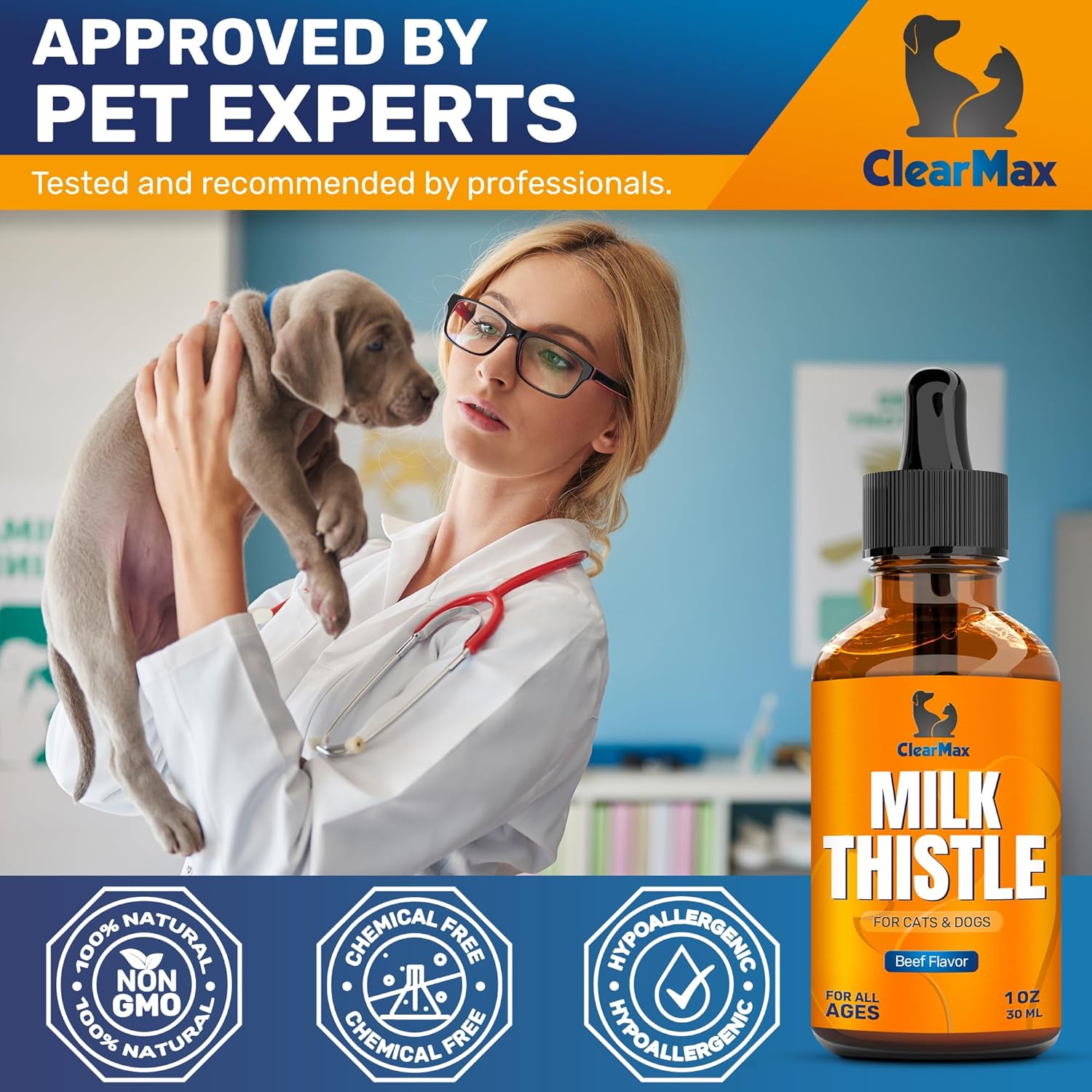 Natural Milk Thistle Supplement for Dogs and Cats - Promotes Kidney Support - 1 Oz Bottle