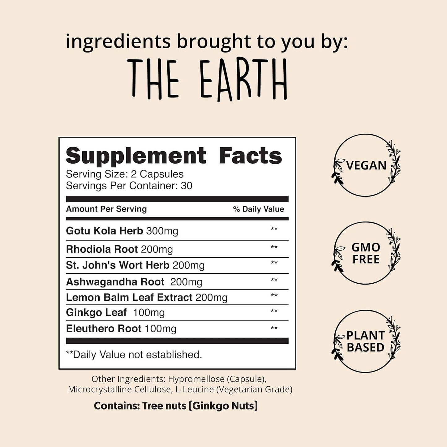 Natural Mood Support Supplement with St. Johns Wort | Stress Relief and Calm Mind & Body | Plant-Based Happy Pills with Ashwagandha, Rhodiola Rosea, Eleuthero - Herbal Adaptogens, 60 Ct