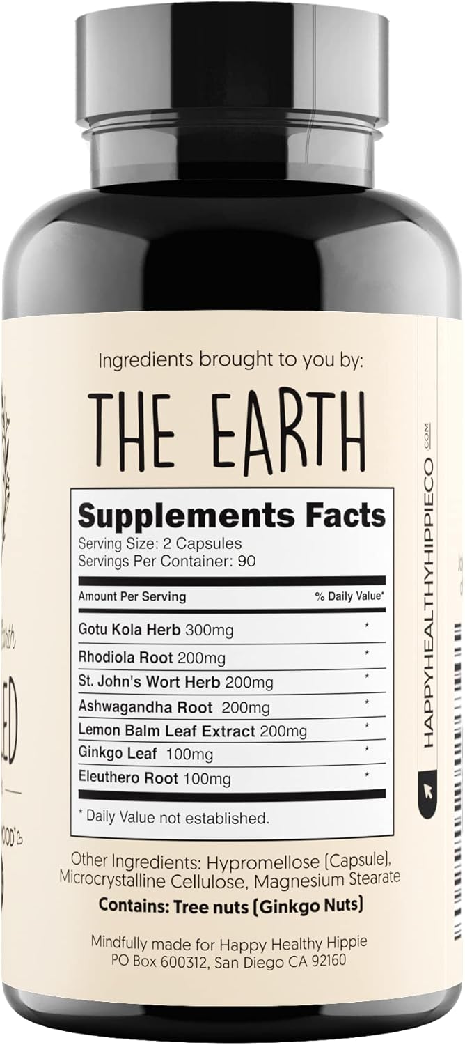 Natural Mood Support Supplement with St. Johns Wort, Rhodiola, Ashwagandha - Stress Relief & Calm Mind/Body - 100% Plant-Based Adaptogens - 180 Ct.