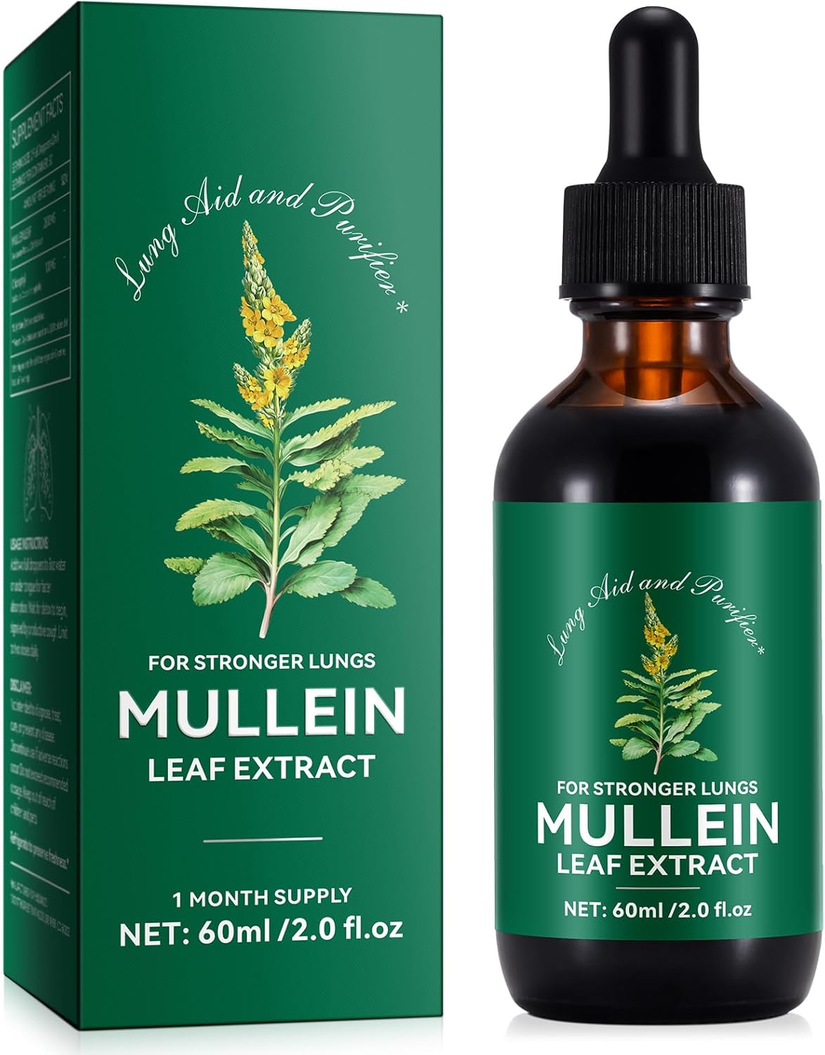 Natural Mullein Leaf Extract for Healthy Breathing & Respiratory Support - Lung Aid & Gentle Cleanse - Fast-Absorbing Vegetarian Formula - 1 Month Supply - 60ml
