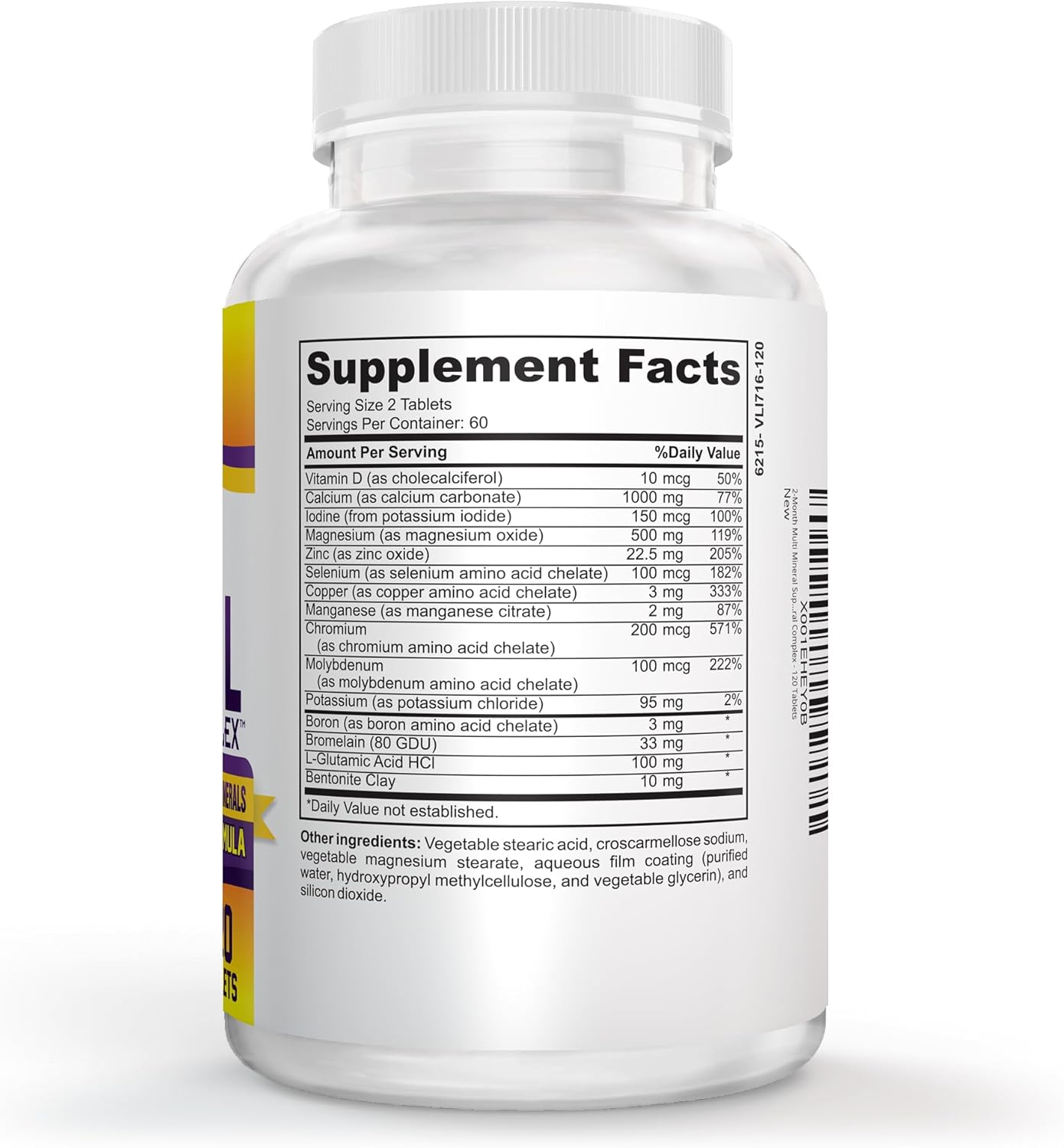 Natural Multiminerals with 72 Trace Minerals - High Potency 2-Month Supplement - Iron Free Formula | 120 Tablets