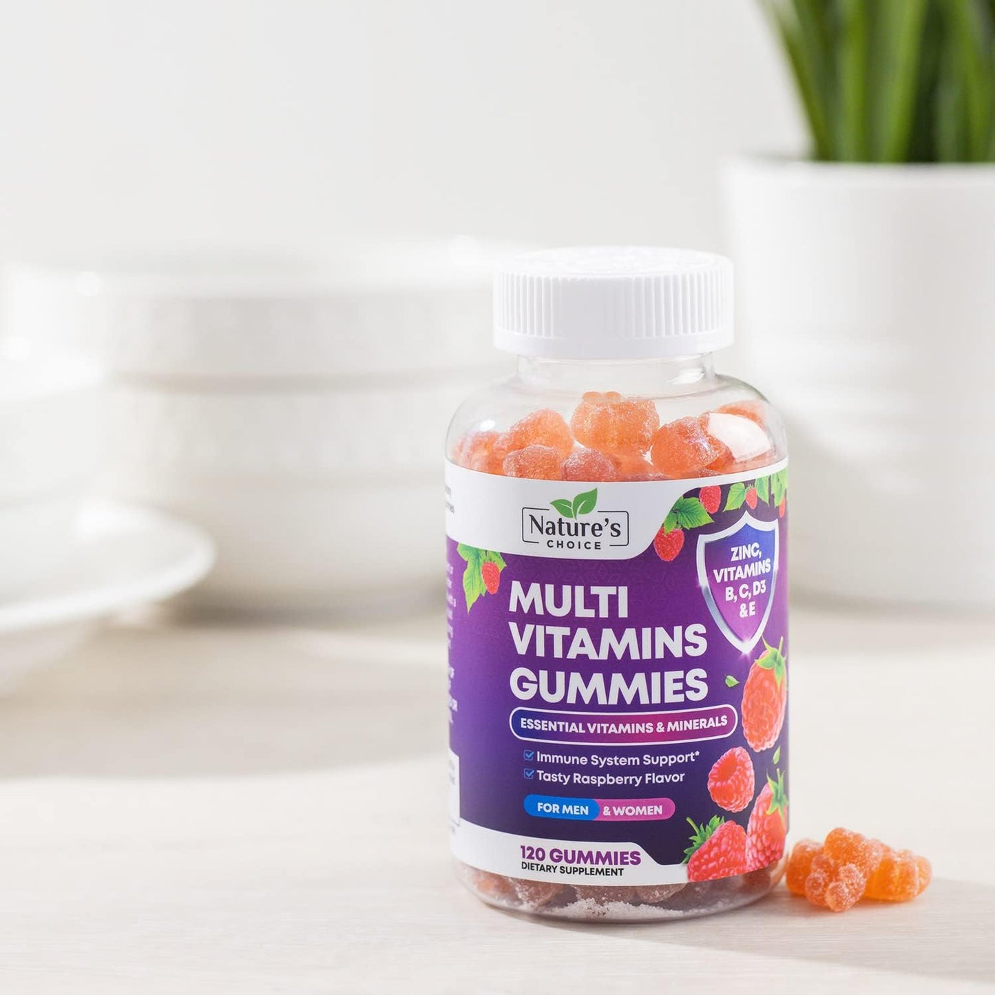 Natural Multivitamin Gummies for Adults - Daily Gummy Vitamins with A, C, E, B6, B12 - Non-GMO, Berry Flavor - 120 Gummies