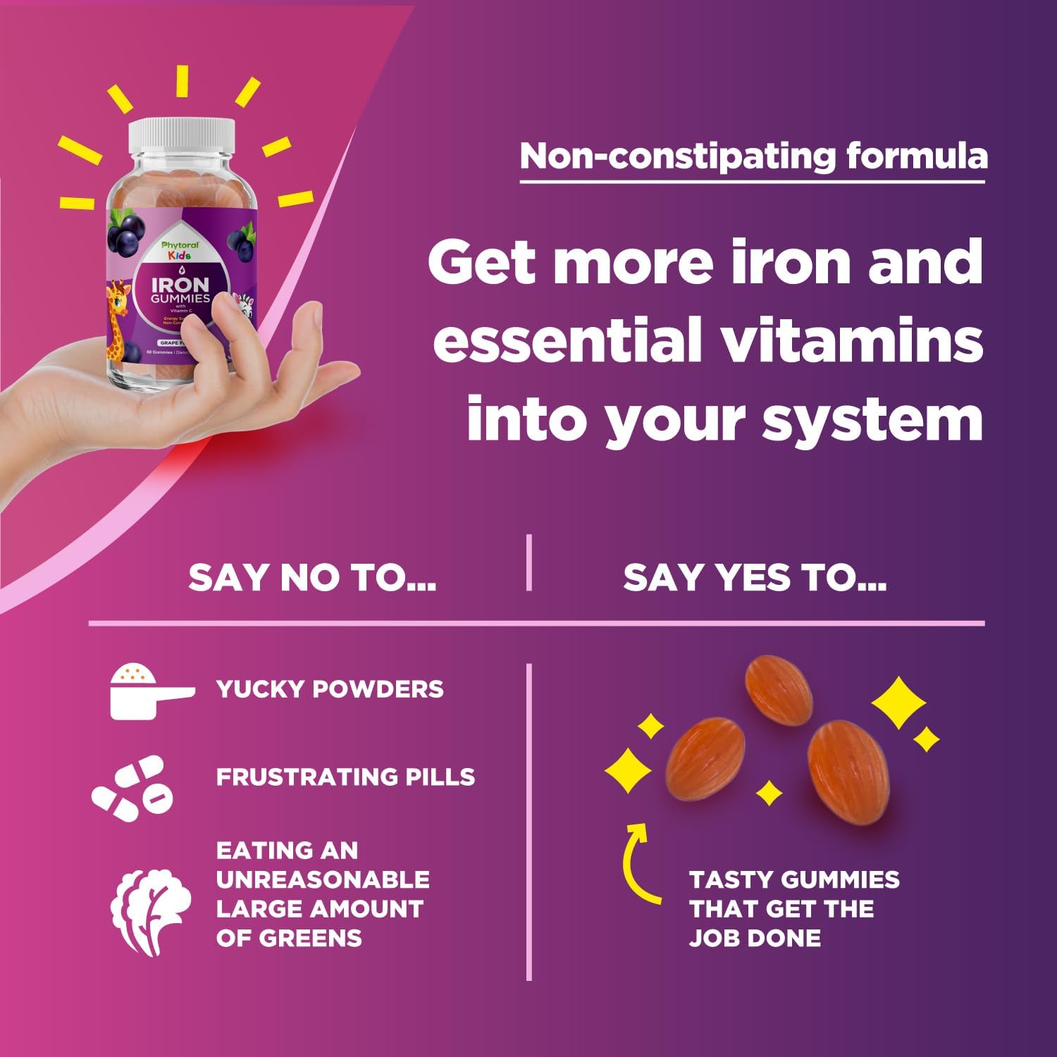 Natural Multivitamin Iron Gummies for Adults - Energy Boost B Complex Vitamins - Gummy Supplement for Mental Clarity and Focus