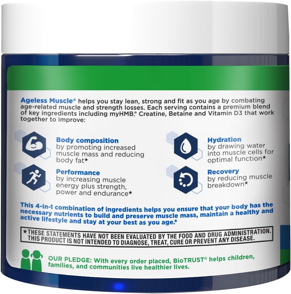 Natural Muscle Building Powder with Creatine HMB, Vitamin D3, and Betaine - Boost Strength and Preserve Muscle Mass - Unflavored, 30 Servings