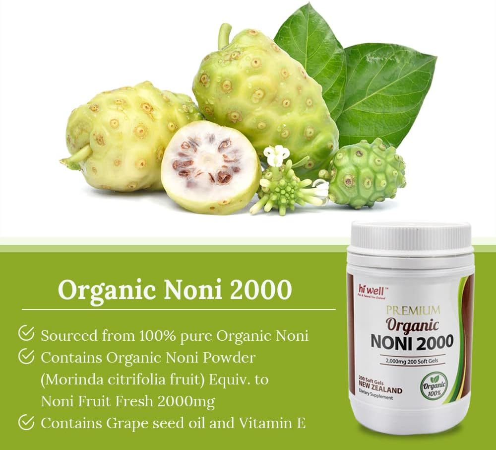 Natural New Zealand Hi Well Premium Noni 2000 Softgels - Pure & High-Quality