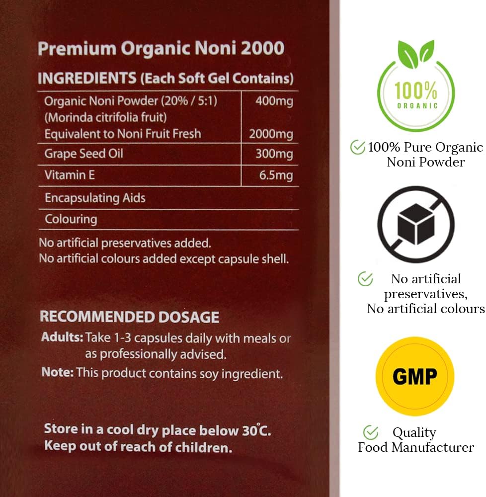 Natural New Zealand Hi Well Premium Noni 2000 Softgels - Pure & High-Quality