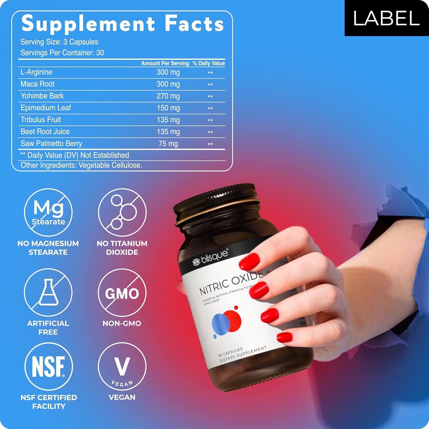 Natural Nitric Oxide Booster Capsules with L-Arginine, Maca Root, and Beet Root for Blood Flow Support | Doctor-Approved Vegan Supplement | 90 Capsules