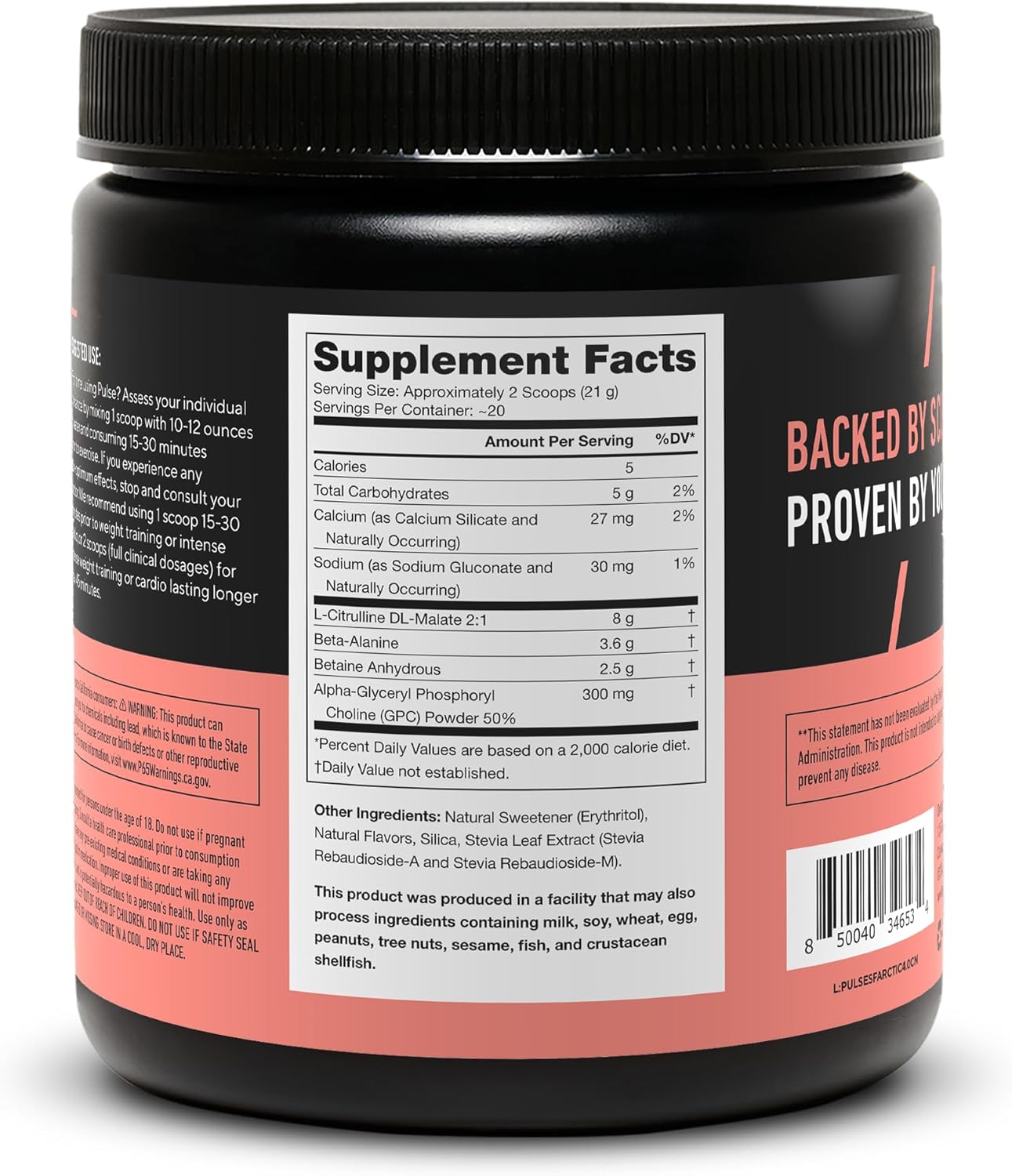 Natural Nitric Oxide Pre-Workout Drink for Energy Boost - Caffeine-Free Arctic Blast Supplement with Beta Alanine, Citrulline, Alpha GPC - Creatine-Free & Naturally Sweetened