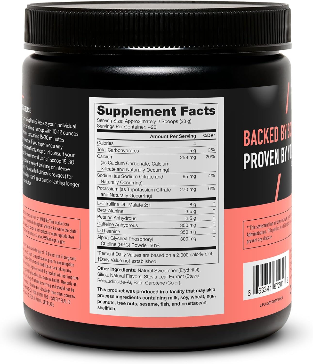 Natural Nitric Oxide Pre-Workout Drink for Energy Boost - Creatine-Free, Naturally Sweetened with Beta Alanine, Citrulline, Alpha GPC - Tropical Punch Flavor