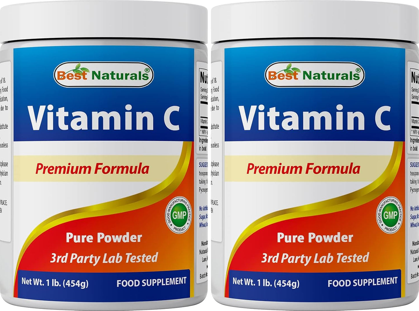 Natural Non-GMO Vitamin C Powder - 2 Pack, 1 lb Each (454 Grams) - Pure Ascorbic Acid Supplement