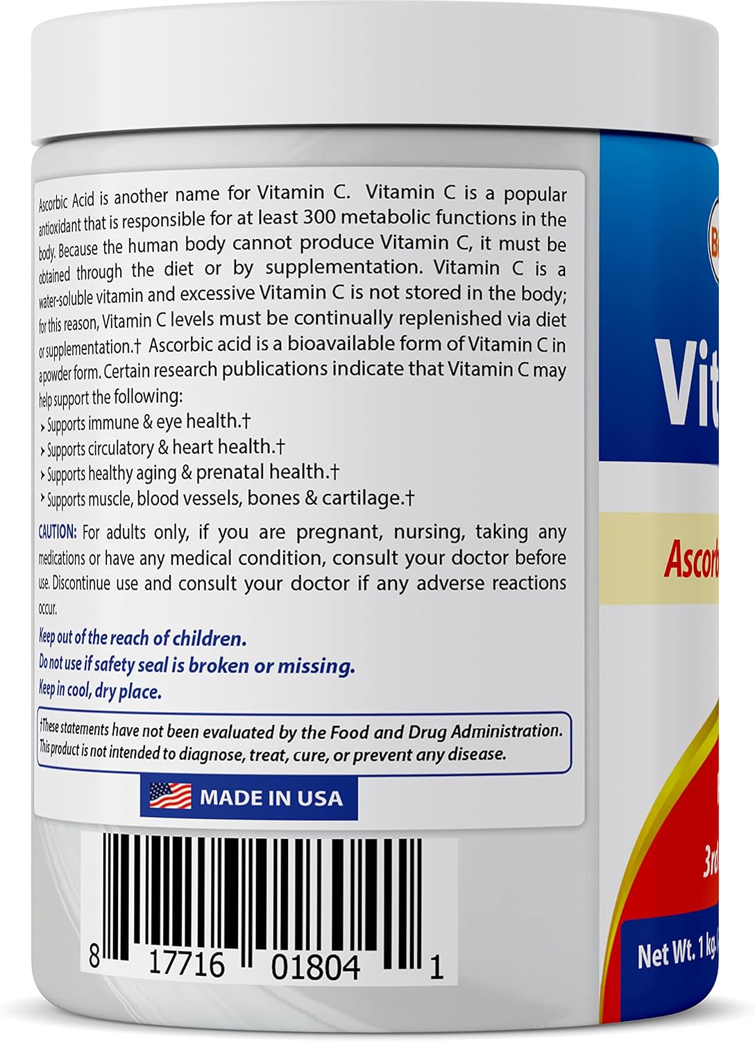 Natural Non-GMO Vitamin C Powder - 2 Pack, 1 lb Each (454 Grams) - Pure Ascorbic Acid Supplement