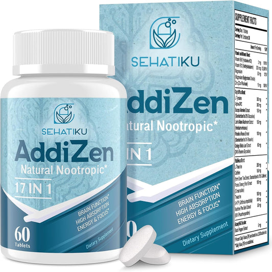 Natural Nootropic Brain Supplement for Memory, Focus, and Energy | 17-in-1 Formula with L-Theanine, Phytonutrients, and Vitamins | High Absorption | 60 Tablets