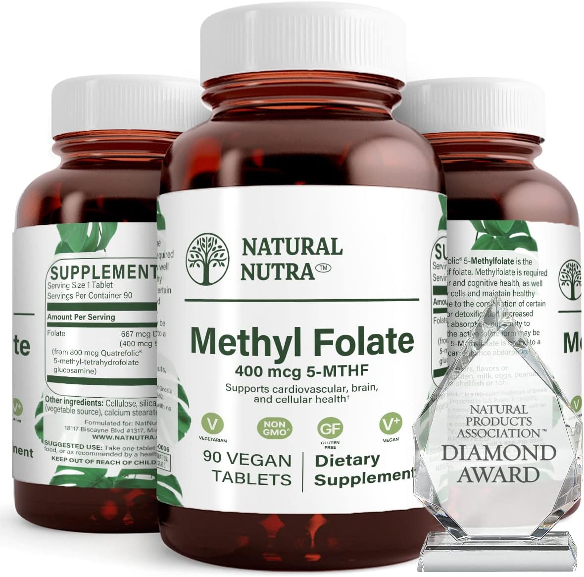 Natural Nutra Active Methyl Folate Supplement with Quatre Folic - Supports Brain, Heart, and Cell Health, Boosts Immune System - 90 Vegan Tablets