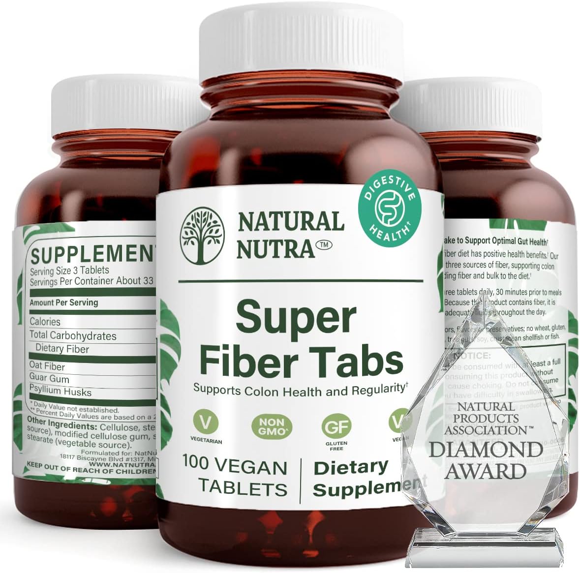 Natural Nutra Super Fiber Supplement for Digestive and Cardiovascular Health - Weight Management, Skin Protection, Heart and Immune Support - Non GMO, Gluten Free, Vegan - 100 Vegan
