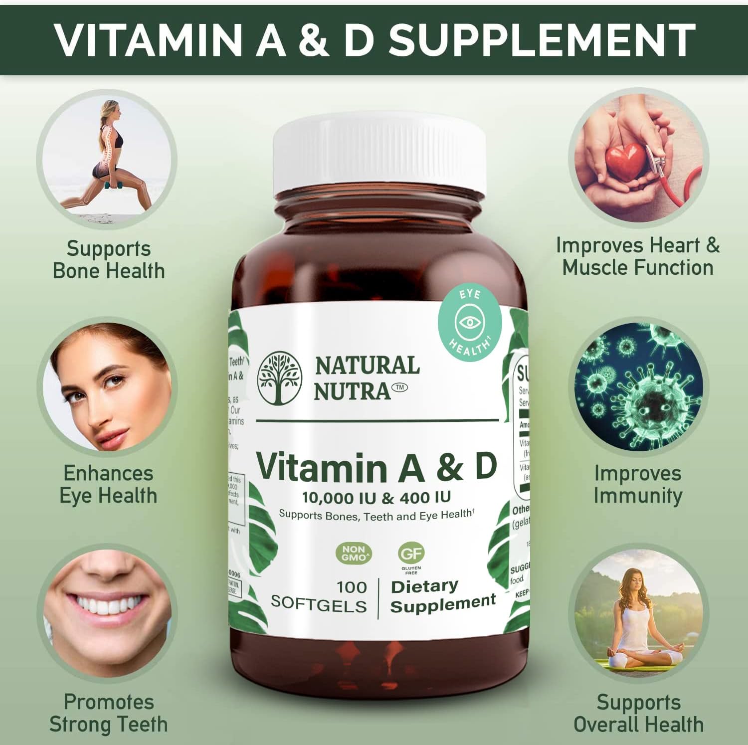 Natural Nutra Vitamin A and D Softgels for Bone, Eye, and Teeth Health - Cod Liver Oil Source - 100 Softgels