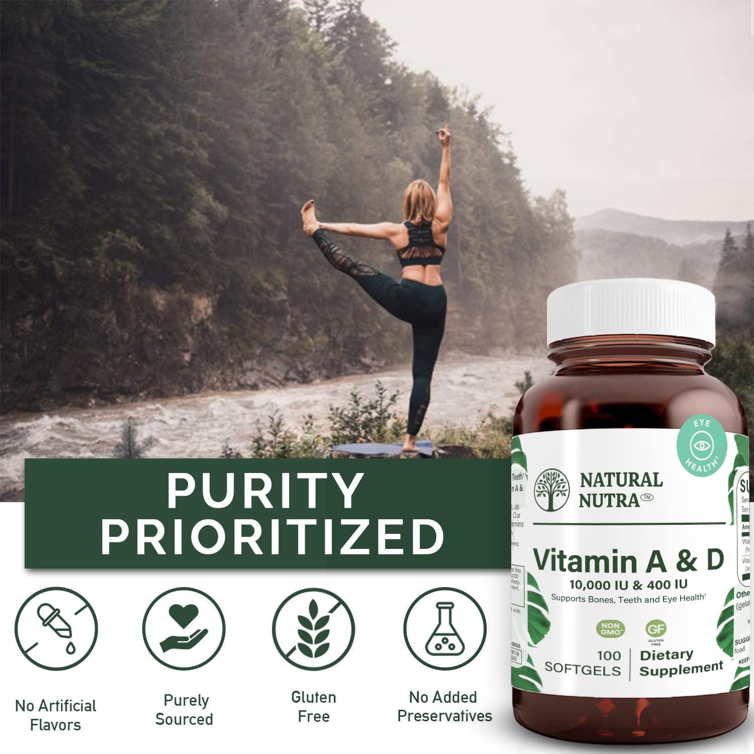 Natural Nutra Vitamin A and D Softgels for Bone, Eye, and Teeth Health - Cod Liver Oil Source - 100 Softgels