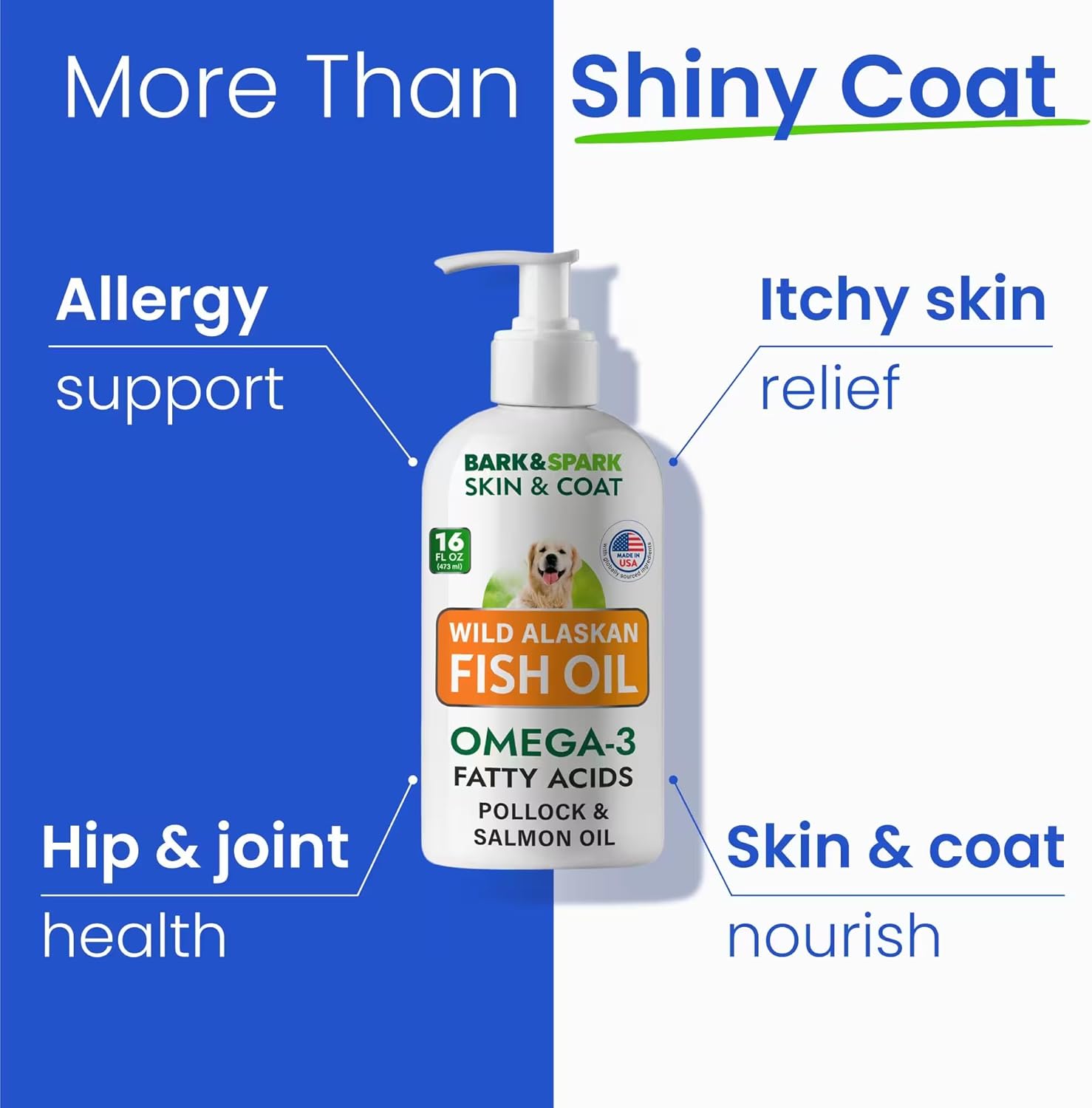 Natural Omega-3 Fish Oil Liquid Supplement for Dogs & Cats - Skin & Coat Support - Joint, Immune, & Heart Health - 14oz