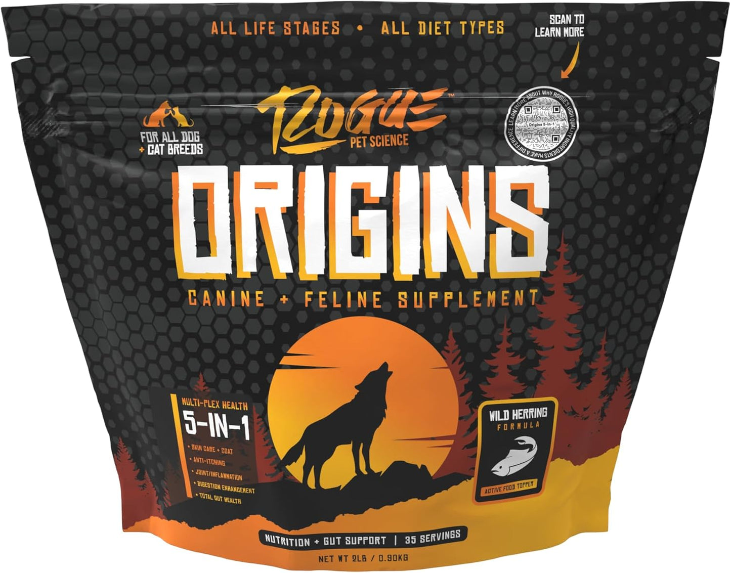 Natural Omega 3 Fish Oil Powdered Food Topper for Dogs - Supports Digestion, Skin, Coat, & Joints - Rogue Pet Science 5-in-1 Supplement (2 lbs)