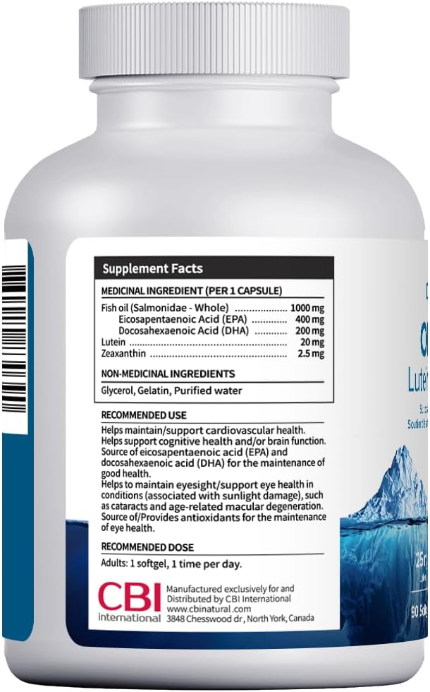 Natural Omega-3 Supplement with Lutein and Zeaxanthin for Eye Health - 90 Softgels