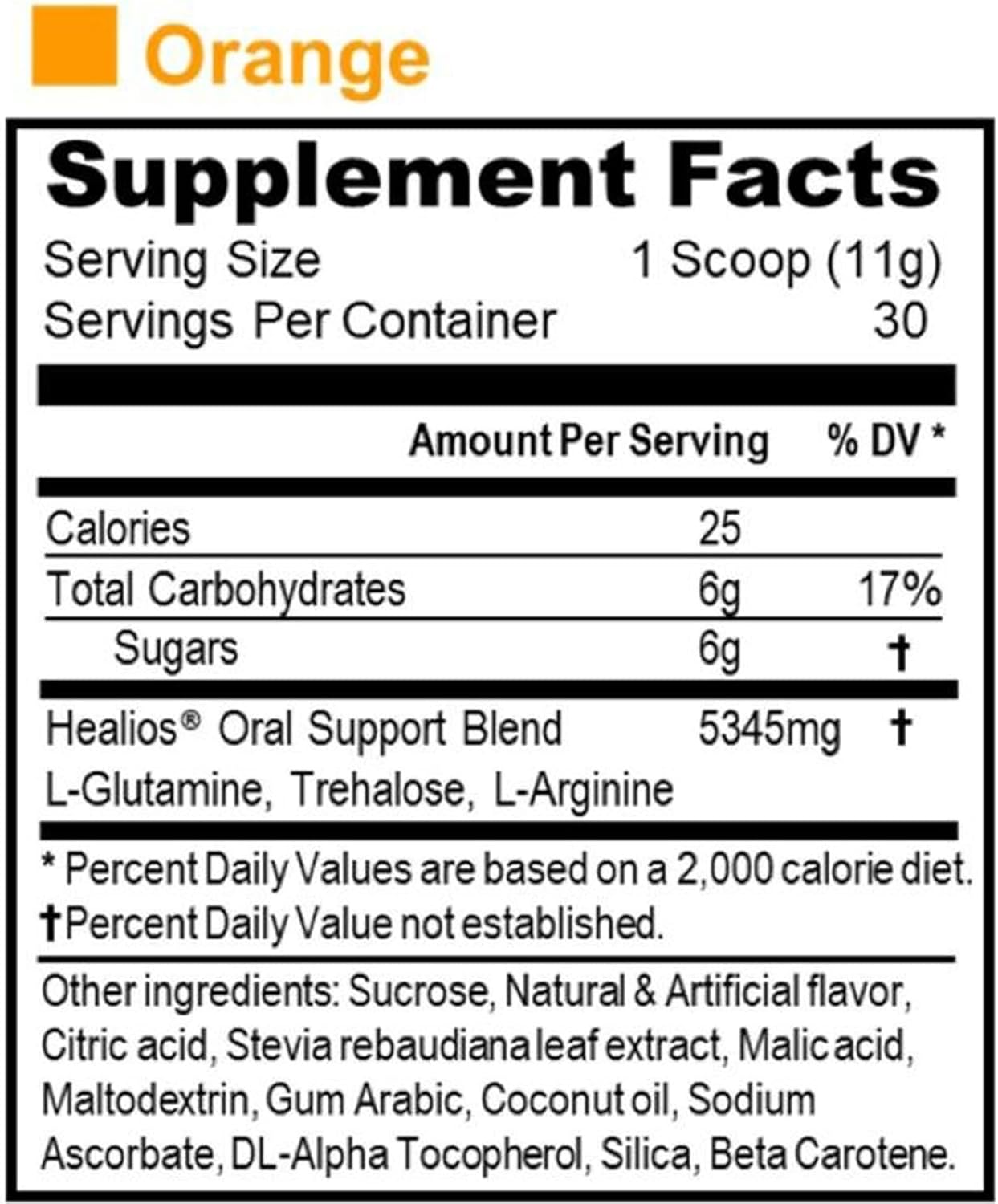 Natural Orange Flavor Powder Dietary Supplement for Oral Health with L-Glutamine, Trehalose, and L-Arginine - 11.64 oz