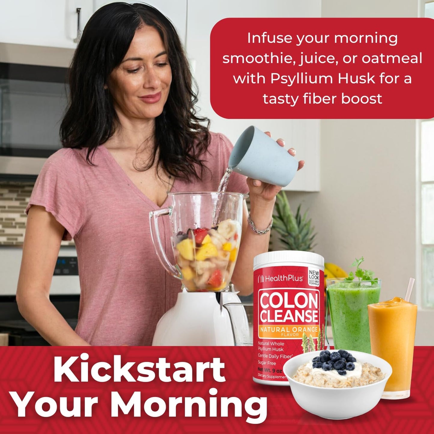 Natural Orange Flavored Colon Cleanse Fiber Powder - Gluten Free, Detox, Heart Healthy - 9oz, 36 Servings