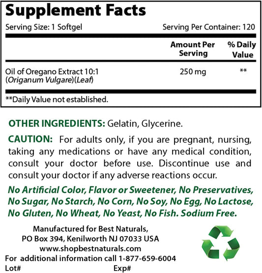 Natural Oregano Oil 250 Mg with Quercetin and Bromelain - Top Quality Supplement for Health and Wellness