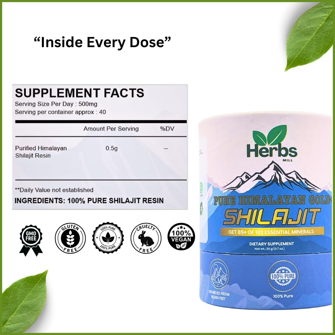 Natural Organic Himalayan Shilajit Resin | 85+ Essential Minerals | High Fulvic Acid | Energy Boost (20g)