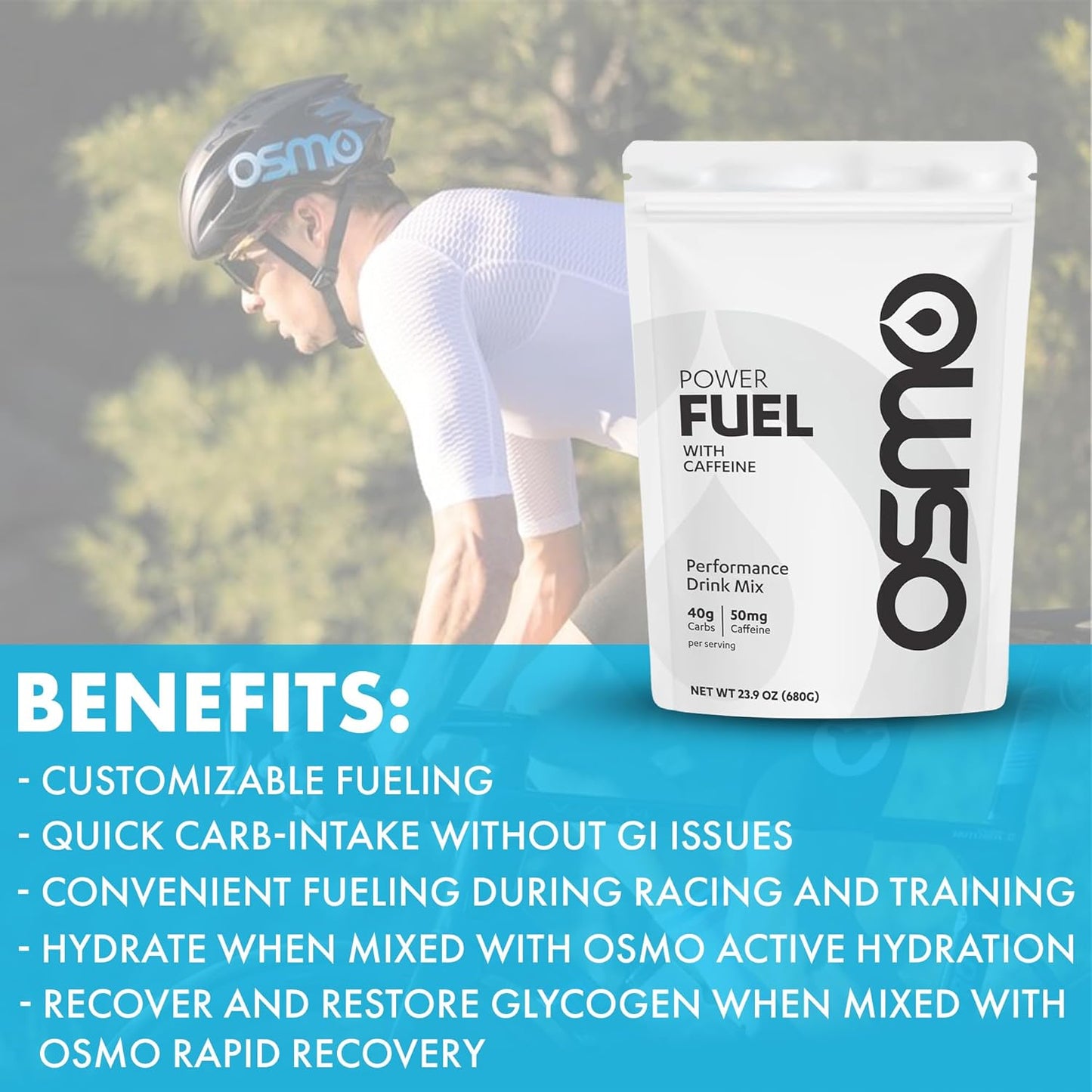 Natural Osmo Power Fuel Powder with Caffeine for Rapid Absorption - Carbohydrate Blend with Cluster Dextrin, Sodium, and Fructose - Neutral Flavor - 16 Servings