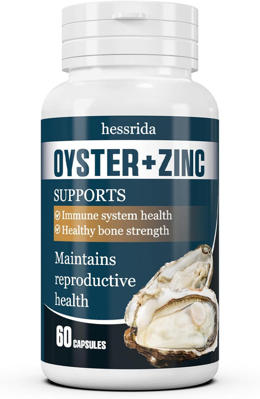 Natural Oyster Extract Capsules with Zinc for Immune System, Reproductive Health, and Bone Strength - 60 Capsules
