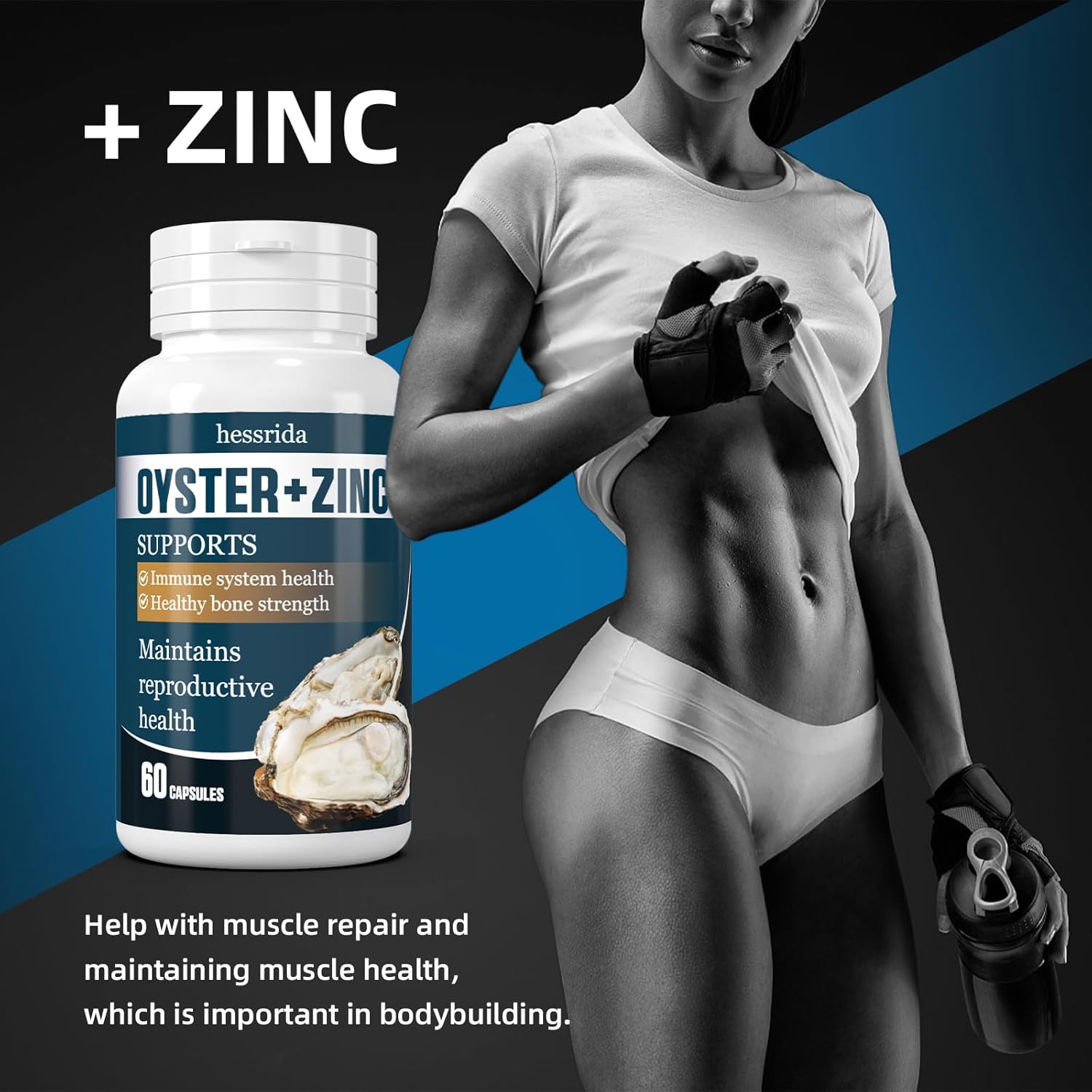 Natural Oyster Extract Capsules with Zinc for Immune System, Reproductive Health, and Bone Strength - 60 Capsules