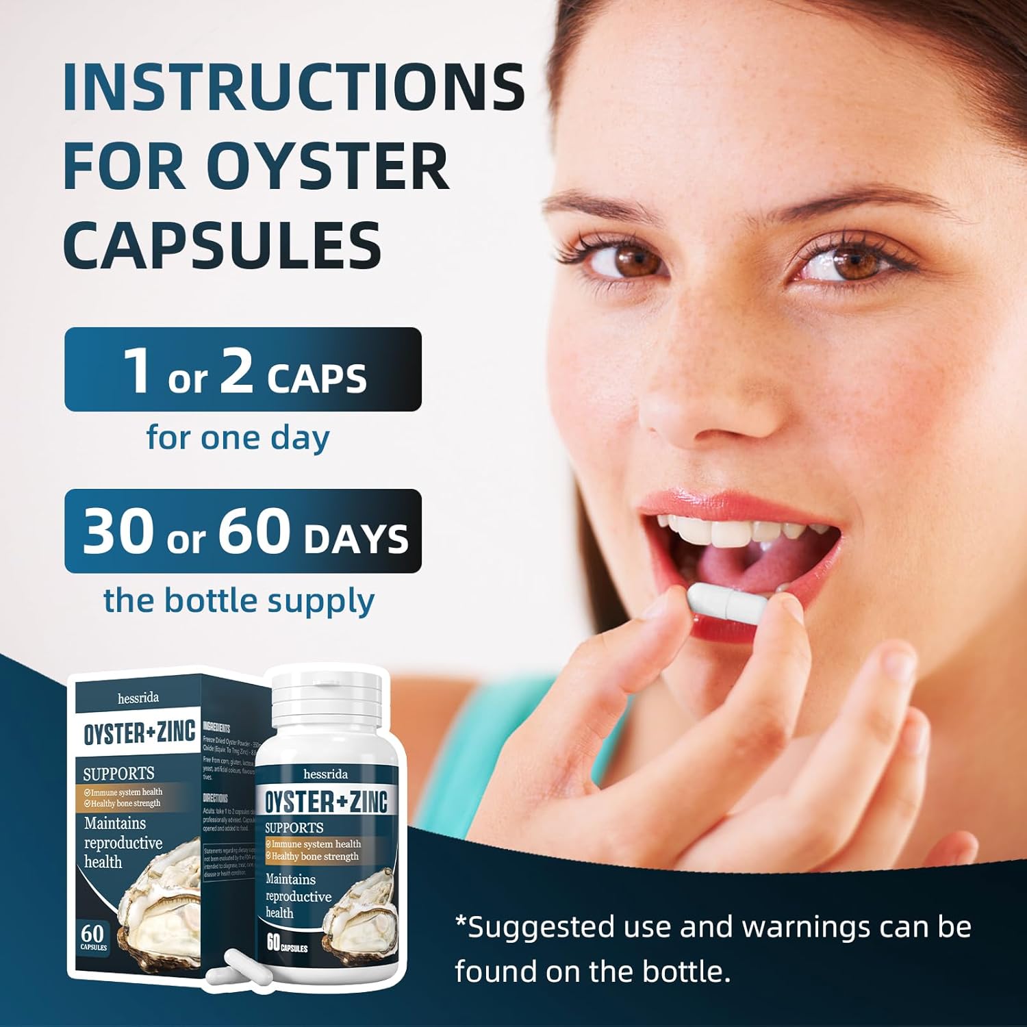 Natural Oyster Extract Capsules with Zinc for Immune System, Reproductive Health, and Bone Strength - 60 Capsules