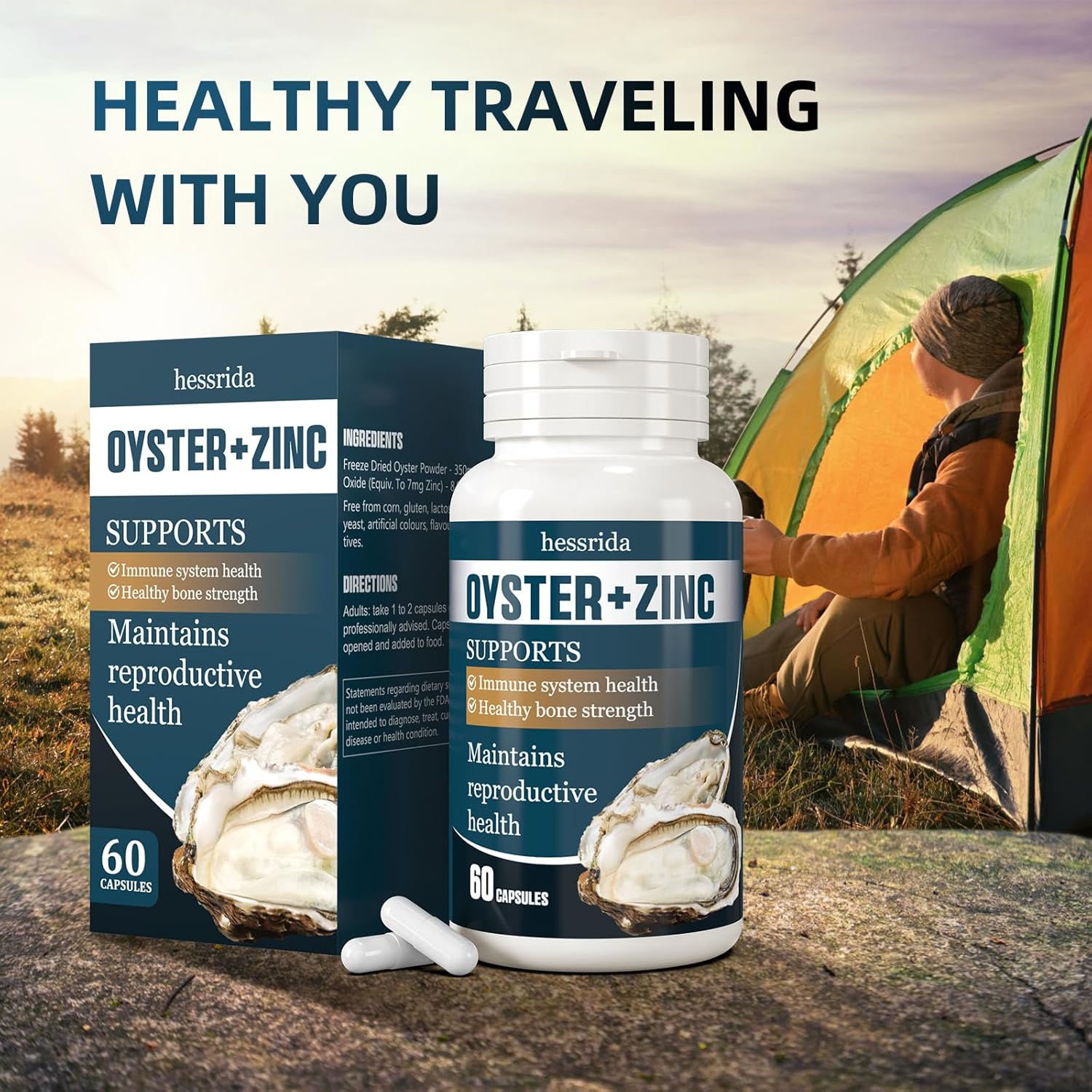 Natural Oyster Extract Capsules with Zinc for Immune System, Reproductive Health, and Bone Strength - 60 Capsules