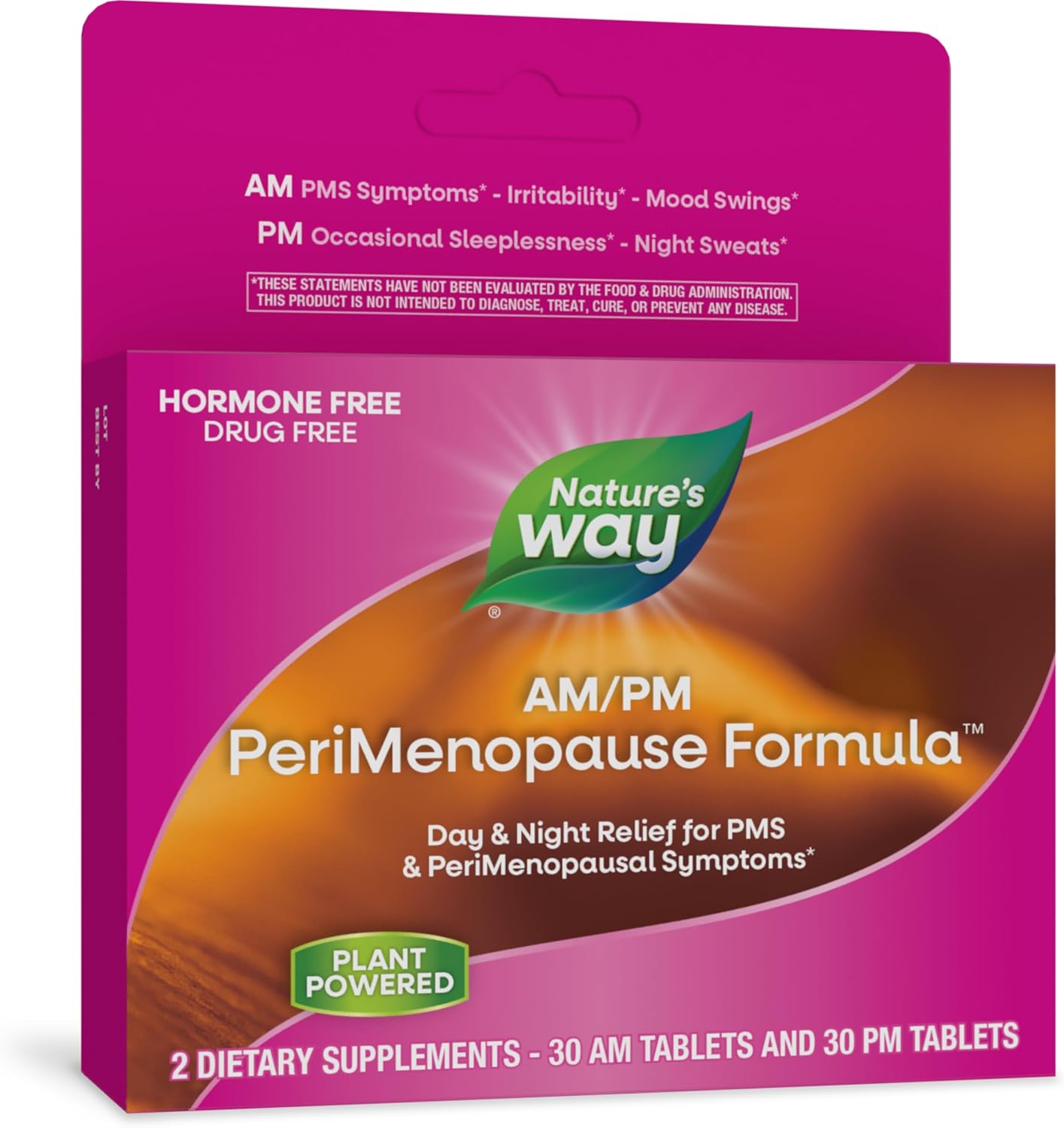 Natural Perimenopause and PMS Symptom Support Tablets for Hot Flashes, Restful Sleep - Hormone-Free Formula, 30 AM & 30 PM Tablets