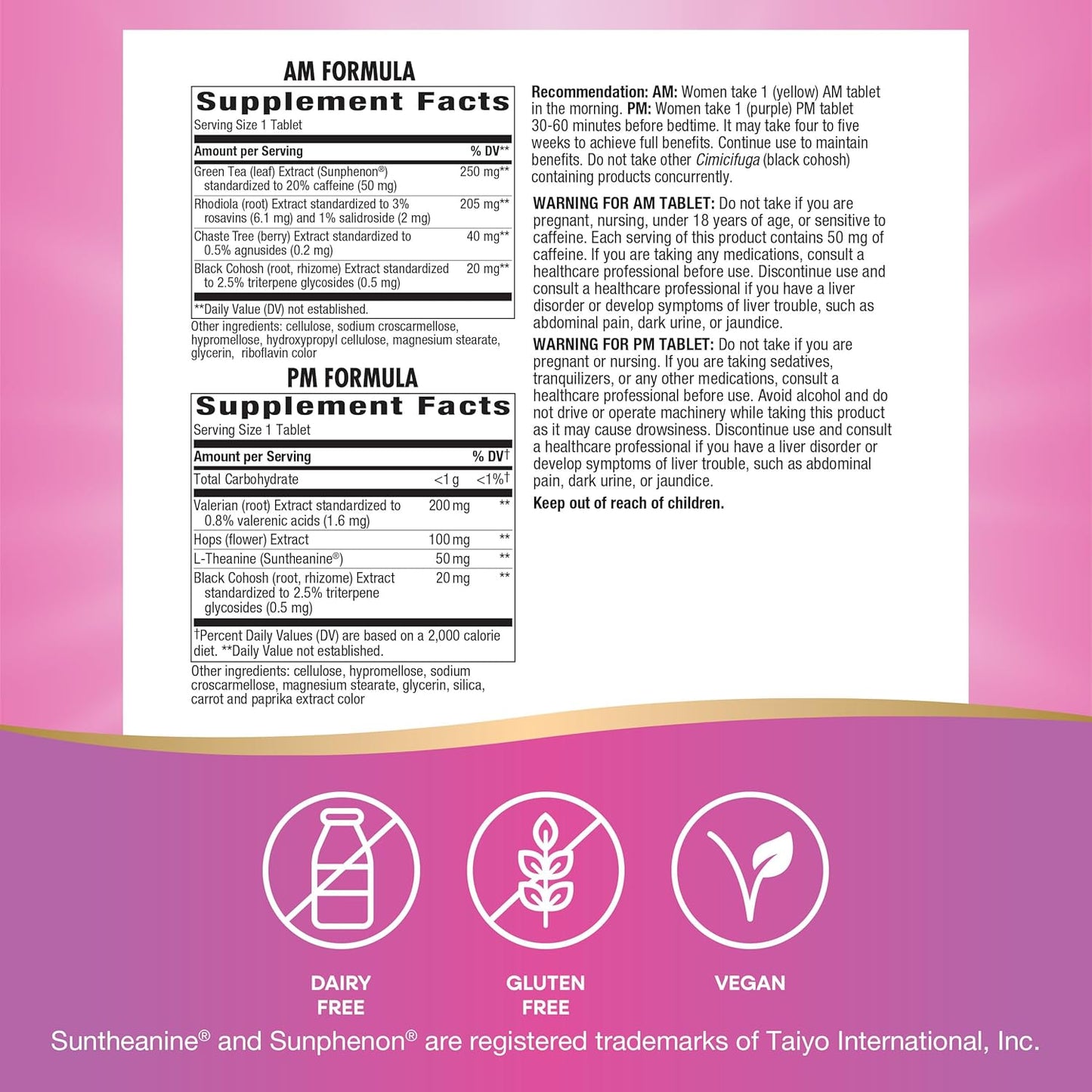 Natural Perimenopause and PMS Symptom Support Tablets for Hot Flashes, Restful Sleep - Hormone-Free Formula, 30 AM & 30 PM Tablets