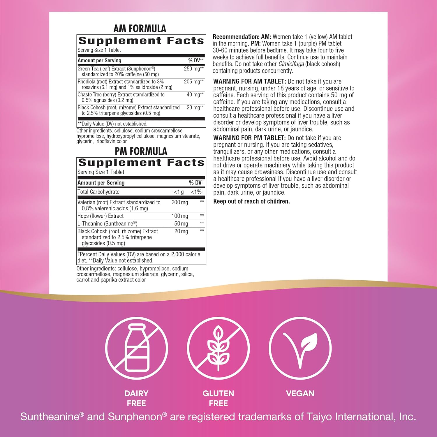 Natural Perimenopause and PMS Symptom Support Tablets for Hot Flashes, Restful Sleep - Hormone-Free Formula, 30 AM & 30 PM Tablets