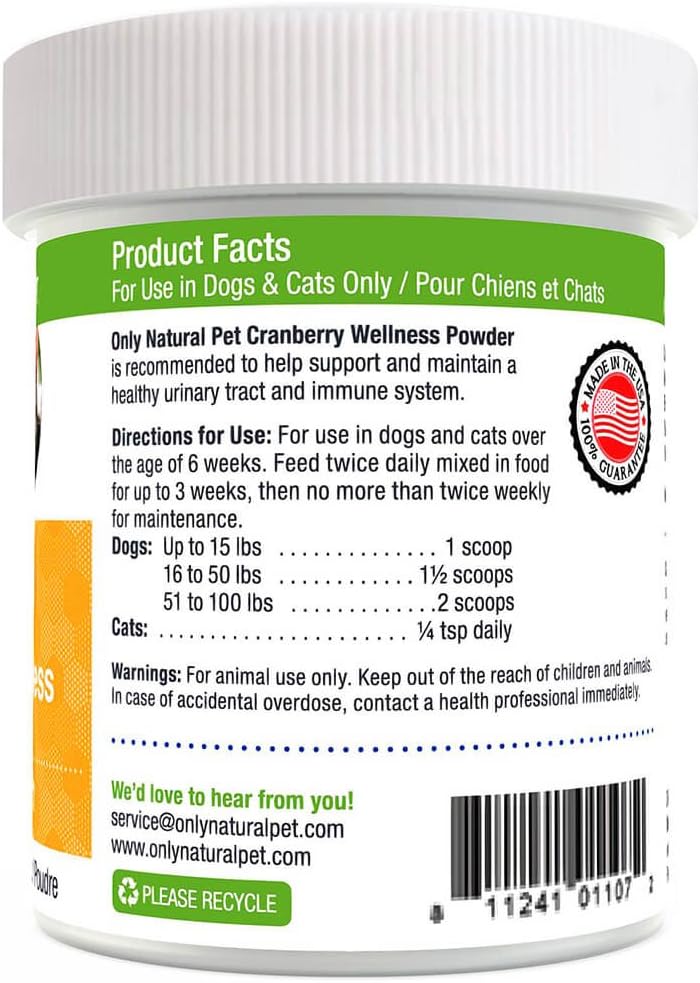 Natural Pet Cranberry Antioxidant Powder for Dogs and Cats - Berry Supplement for Urinary Health - 110 Servings