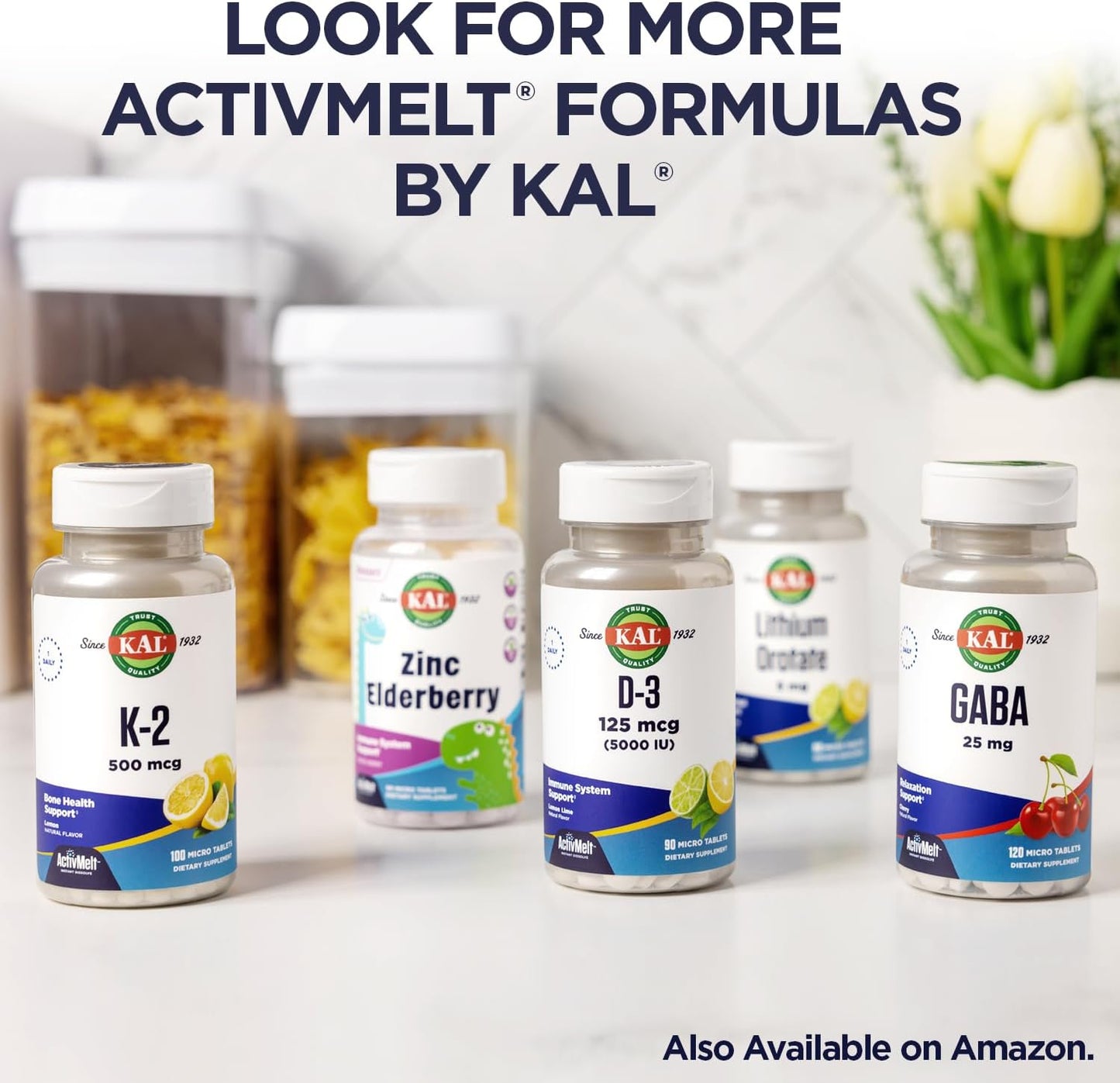 Natural Pineapple Flavored KAL L Theanine 25 mg ActivMelt - Stress Relief and Focus Supplement - Vegetarian - 120 Servings