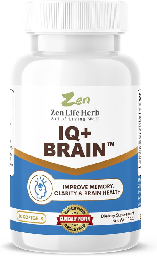 Natural Plant-Based Herbal Supplement for Focus, Concentration, Memory & Energy - Caffeine-Free Brain Support - Clinically Tested (30 Softgels)