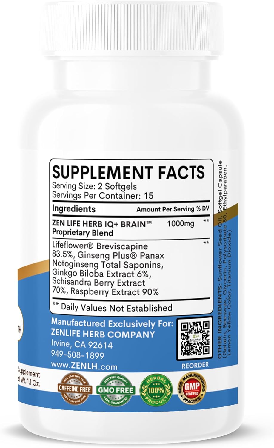 Natural Plant-Based Herbal Supplement for Focus, Concentration, Memory & Energy - Caffeine-Free Brain Support - Clinically Tested (30 Softgels)
