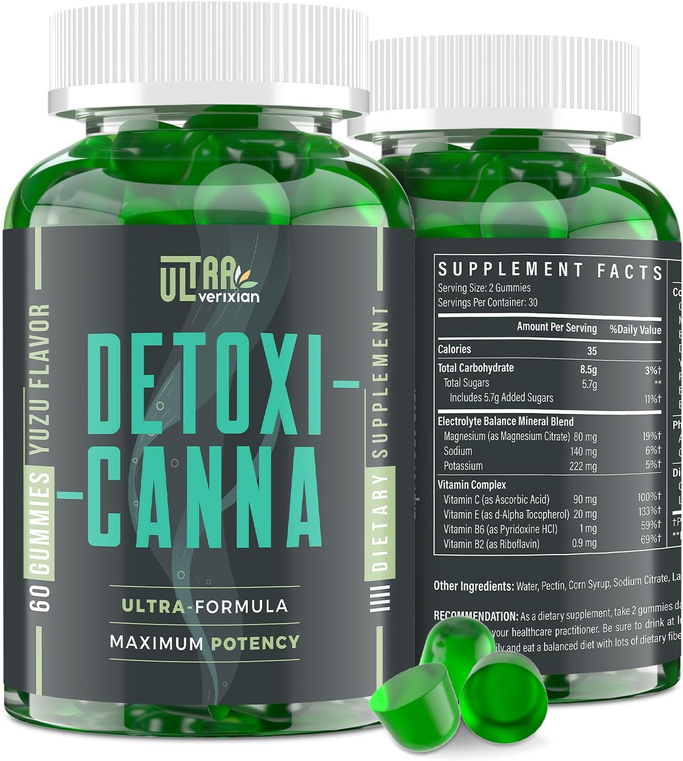 Natural Plant-Based Ultraverixian Detox Cleanse Gummies for Liver, Gut, Kidney - Rapid & Effective Full Body Cleanse for Women and Men - With Milk Thistle - 60 Gummies