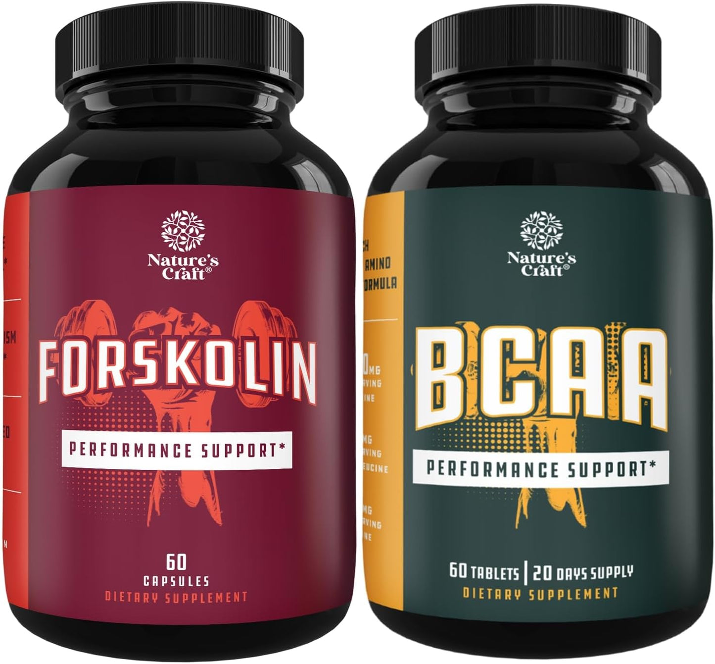Natural Pre Workout Bundle: Forskolin Supplement & BCAA Capsules for Energy Boost & Muscle Recovery - Vegan Fitness Supplements