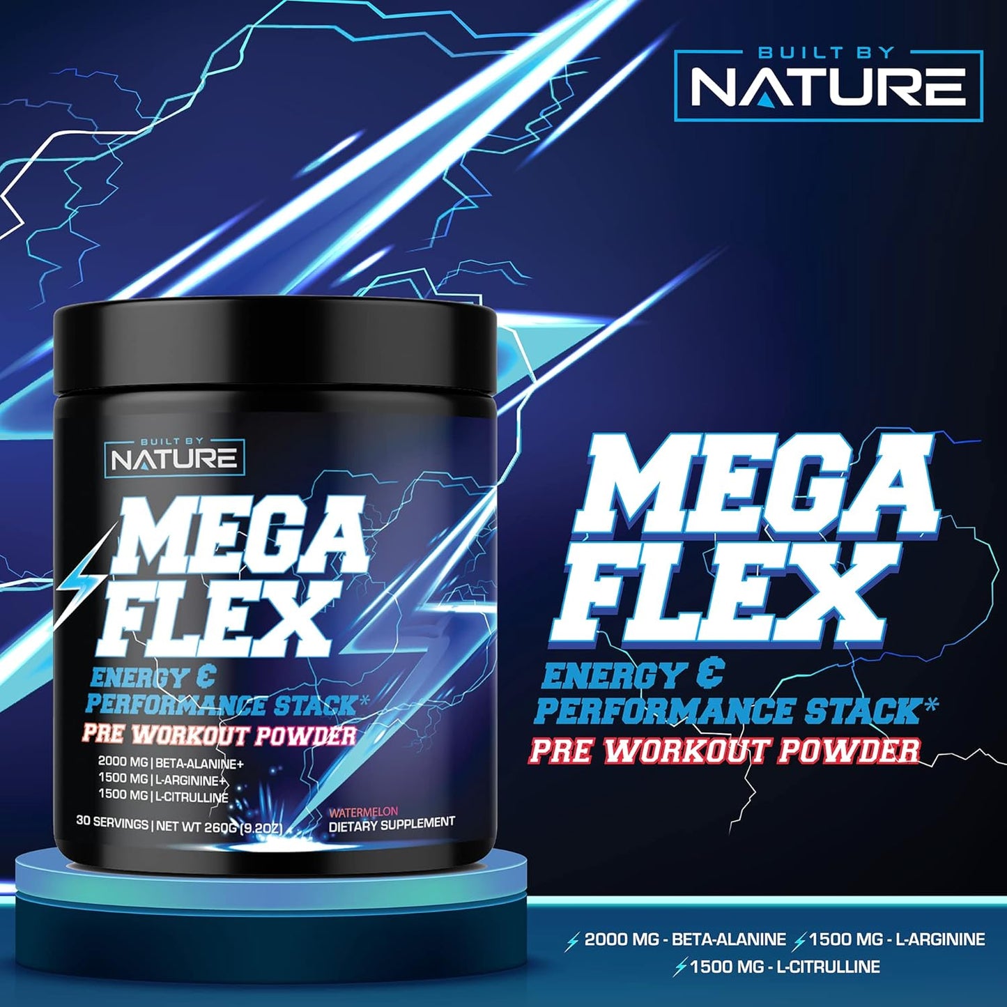 Natural Pre-Workout Powder for Energy, Pump, & Endurance - Sugar-Free Supplement with Caffeine, Amino Acids, & Beta-Alanine - Watermelon Flavor, 30 Servings