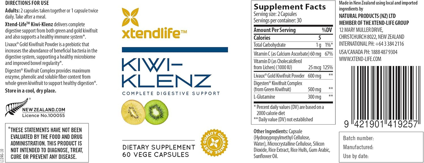 Natural Prebiotic Enzyme Supplement for Digestive Support - Xtendlife Kiwi-Klenz for Gut Health - Relieves Bloating, Gas, Indigestion - 30 Day Supply