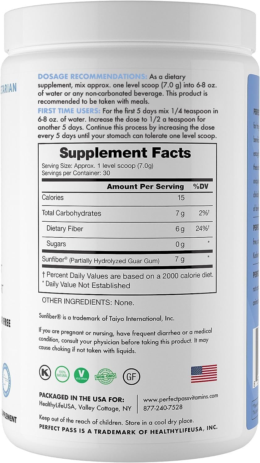 Natural Prebiotic PHGG Powder - 100% Gluten Free, Non GMO, Kosher, Vegetarian - 210g Sugar-Free Guar Gum Supplement