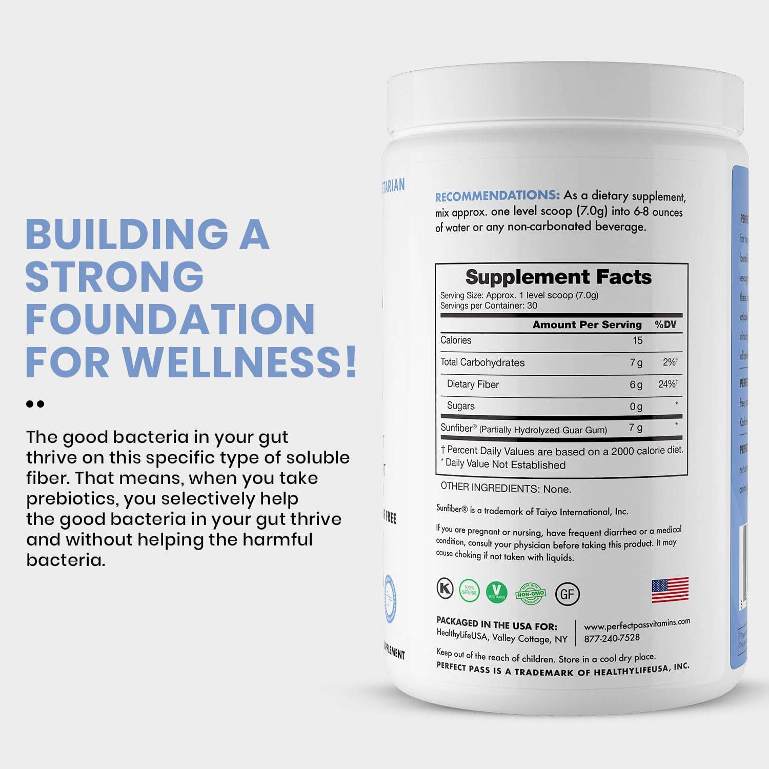 Natural Prebiotic PHGG Powder - 100% Gluten Free, Non GMO, Kosher, Vegetarian - 210g Sugar-Free Guar Gum Supplement